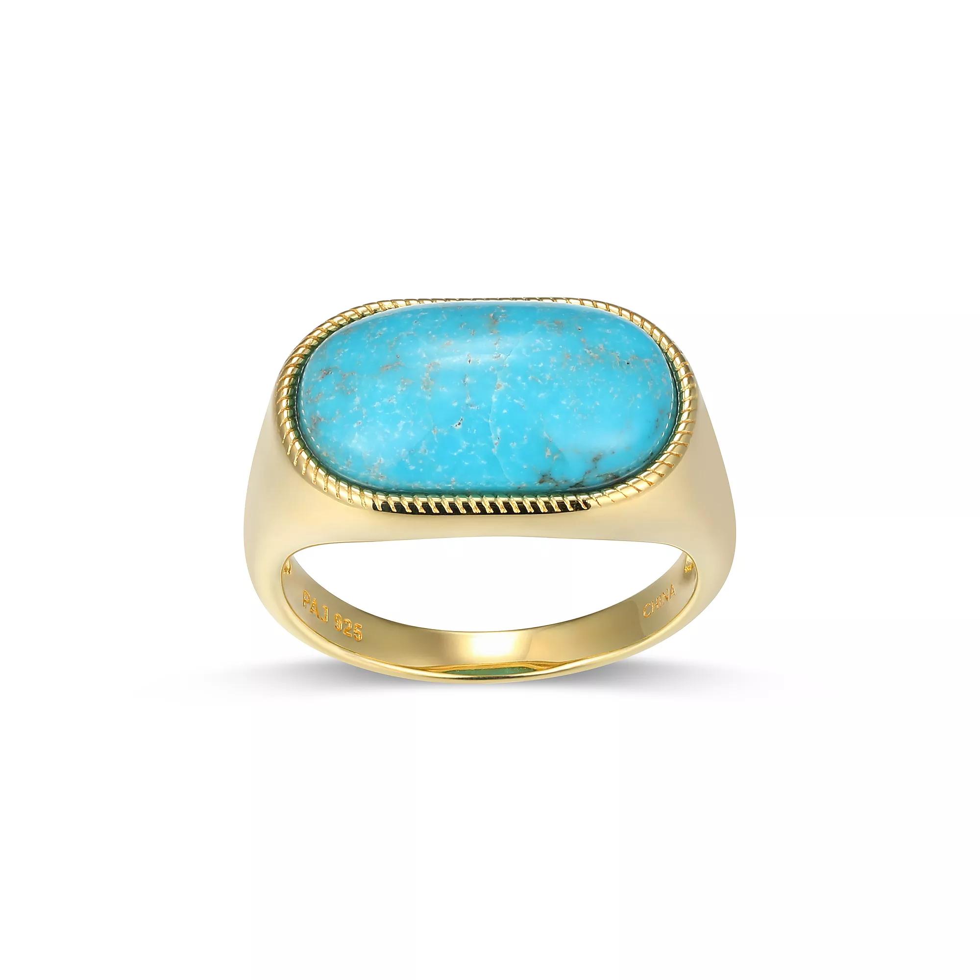 18k Gold Over Silver Stabilized Turquoise Oval Ring, Women's, Size: 6, Gold Tone Product Image