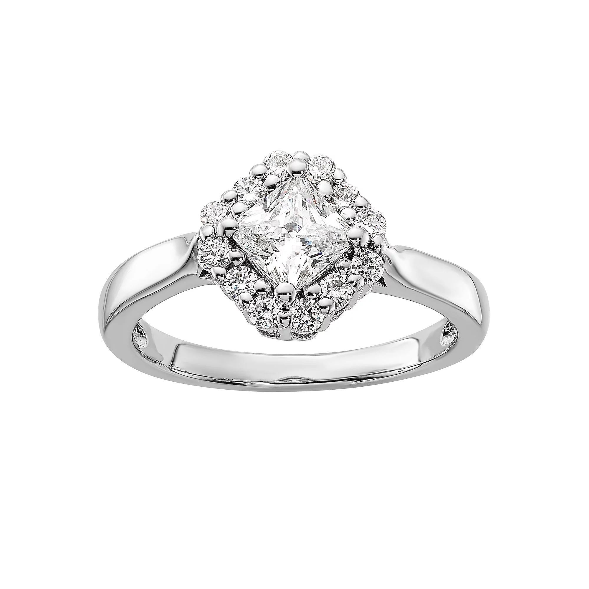 Diamonore Sterling Silver Cubic Zirconia Halo Ring, Women's, Size: 9 Product Image