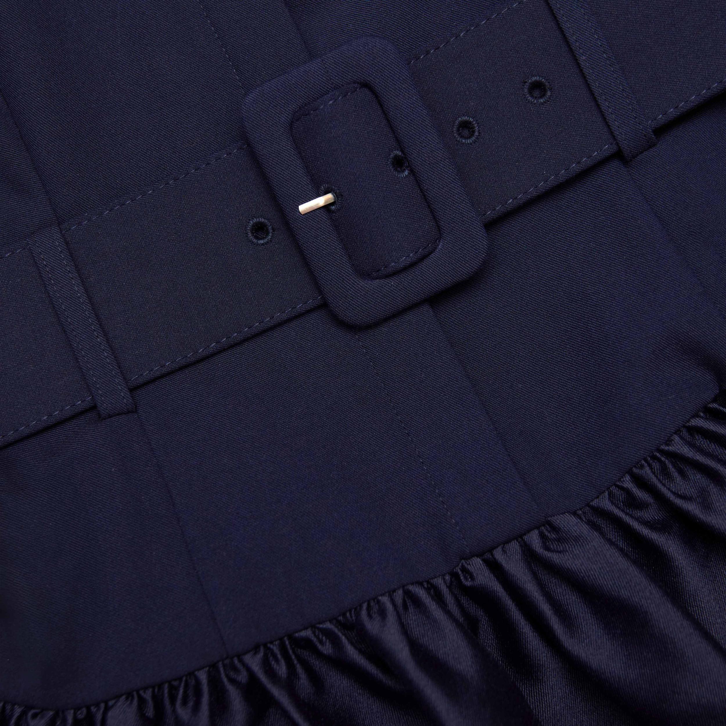 Navy Belted Twill Midi Dress Product Image