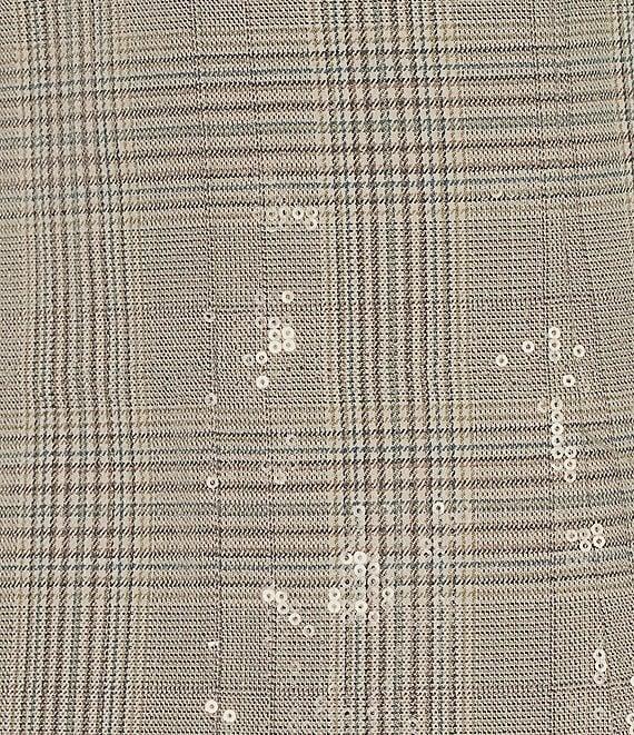 Skies Are Blue Sequin Plaid Print Notch Collar Neck Sleeveless Button Front Mini Blazer Dress Product Image