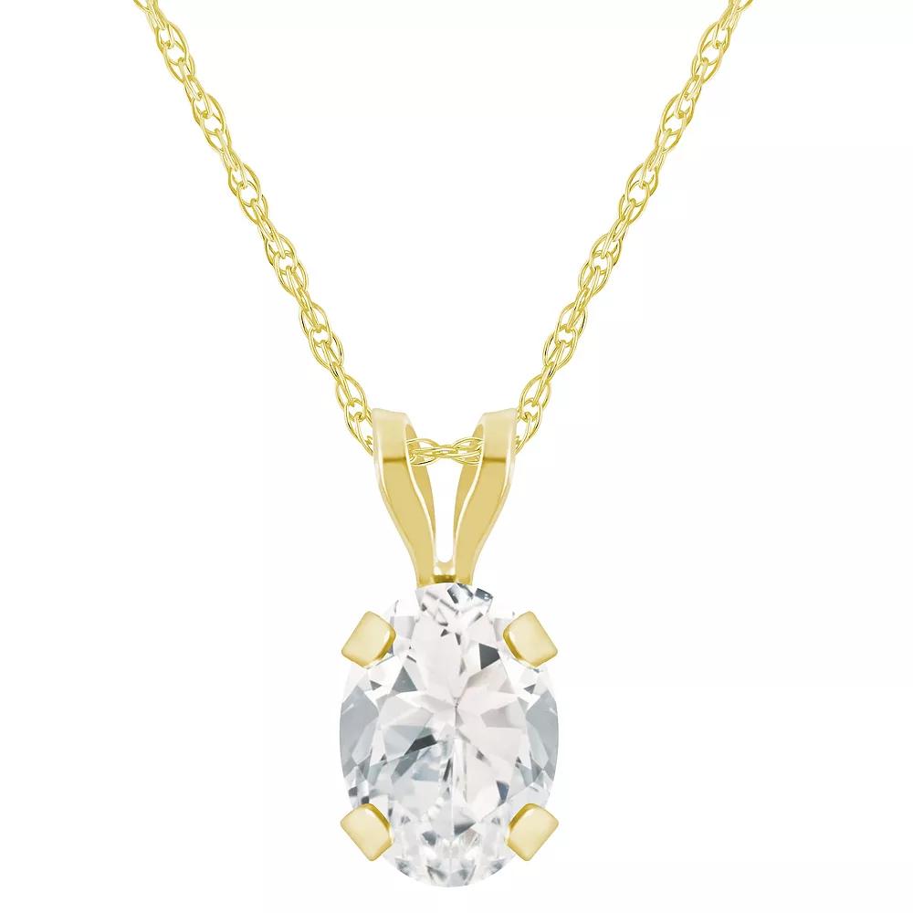 Celebration Gems 10k Gold Oval White Topaz Pendant Necklace, Women's, Size: 18" Product Image
