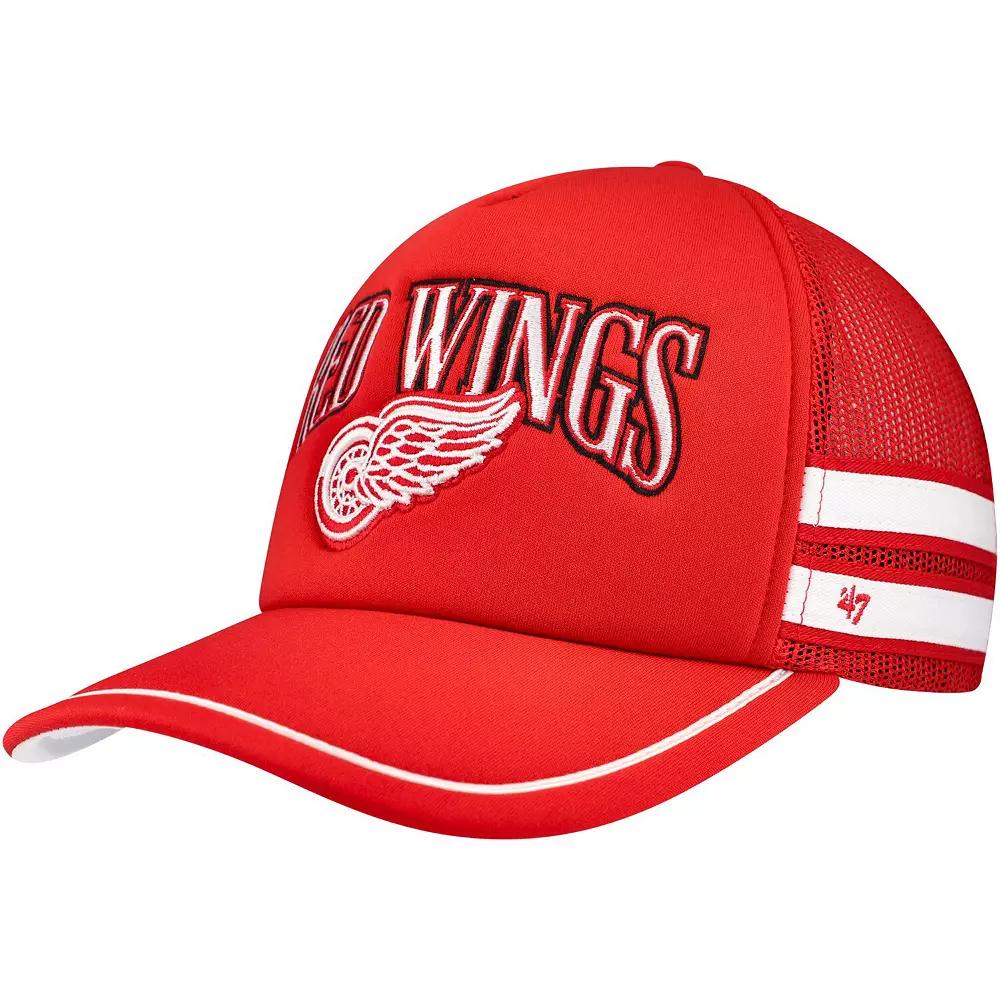 Men's '47 Red Detroit Red Wings Sideband Stripes Trucker Snapback Hat Product Image