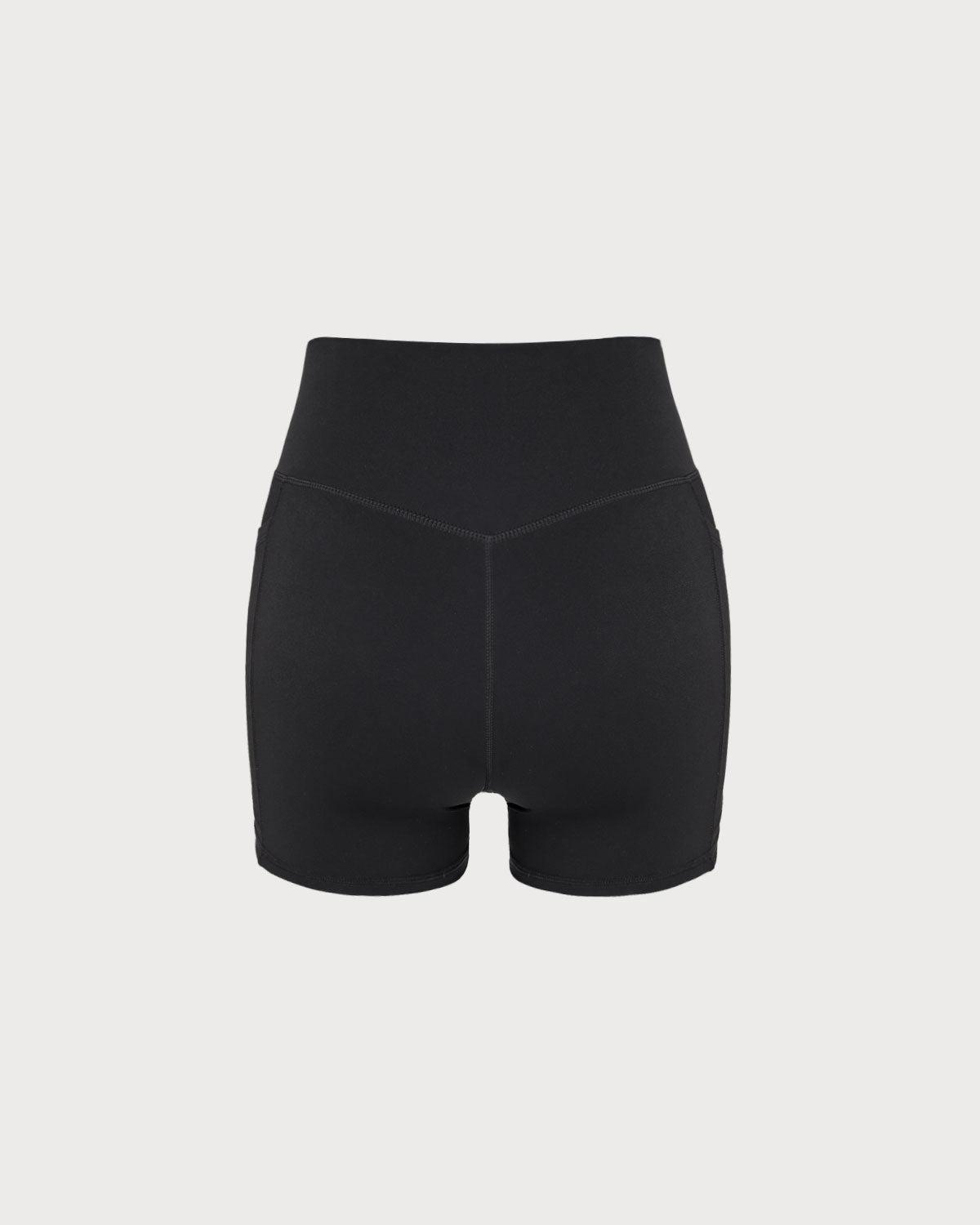 Black Pocket High Waisted Yoga Shorts Product Image
