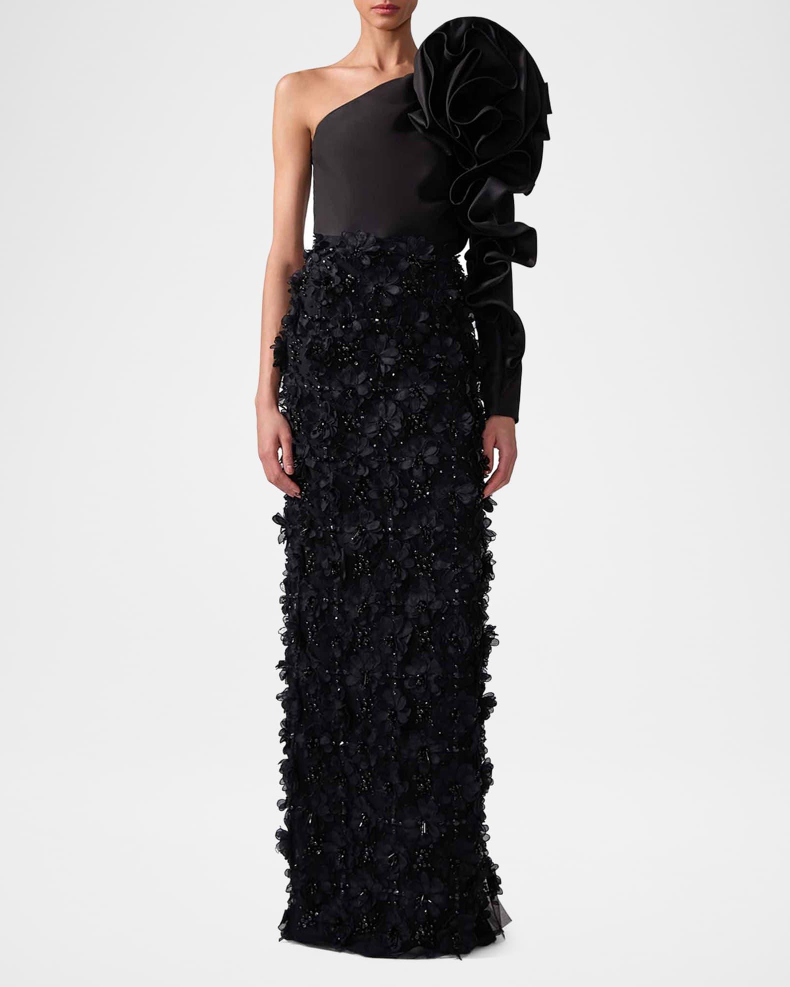 One-Shoulder Flower Sleeve Silk Top Product Image