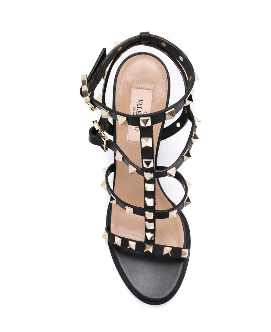 VALENTINO GARAVANI Valentino Rockstud Caged 90 Leather Ankle Strap Sandal In Black Product Image