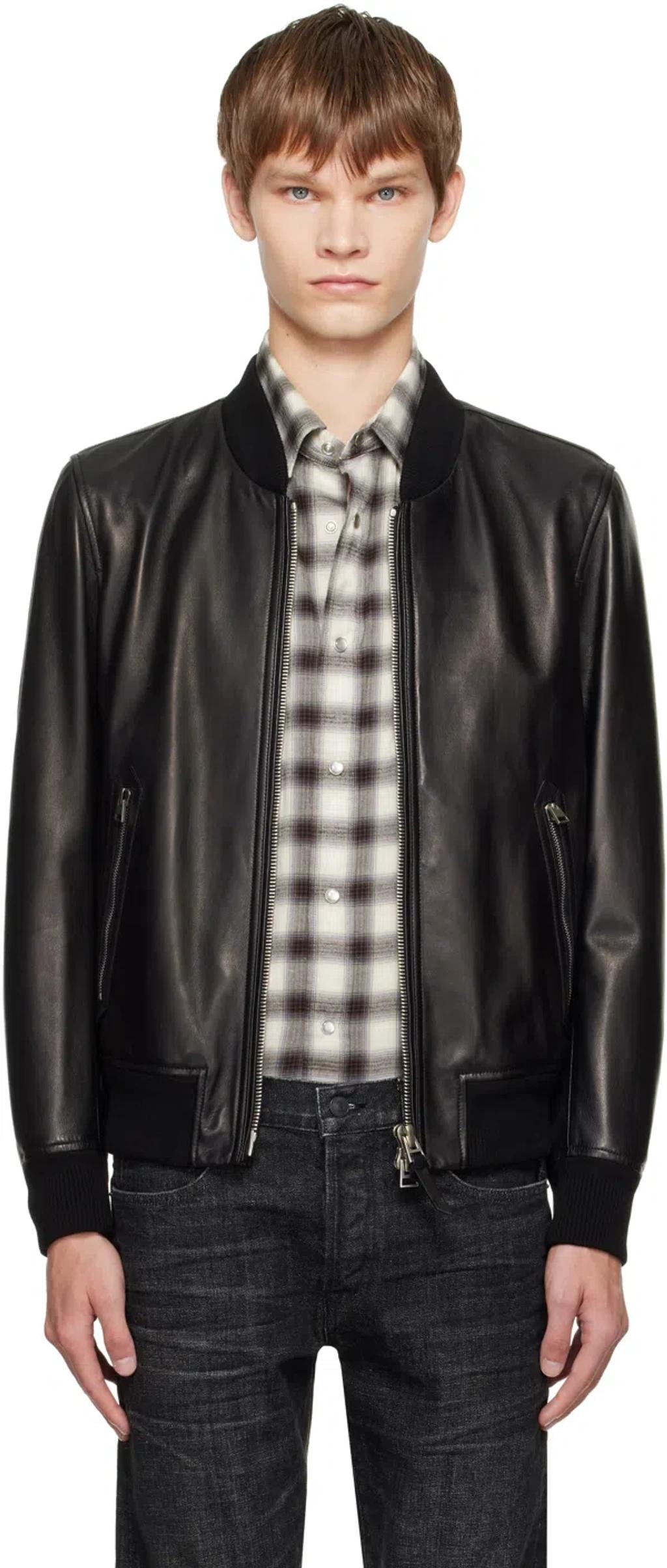 TOM FORD Black Shiny Nappa Plonge Leather Jacket In Multi Product Image