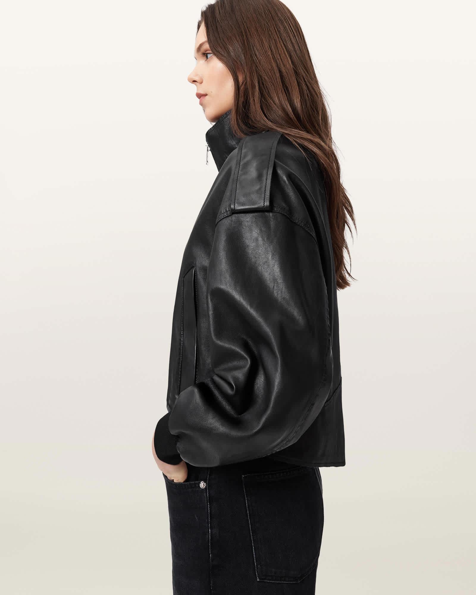 Lowden Leather Jacket Black | ALLSAINTS US Product Image