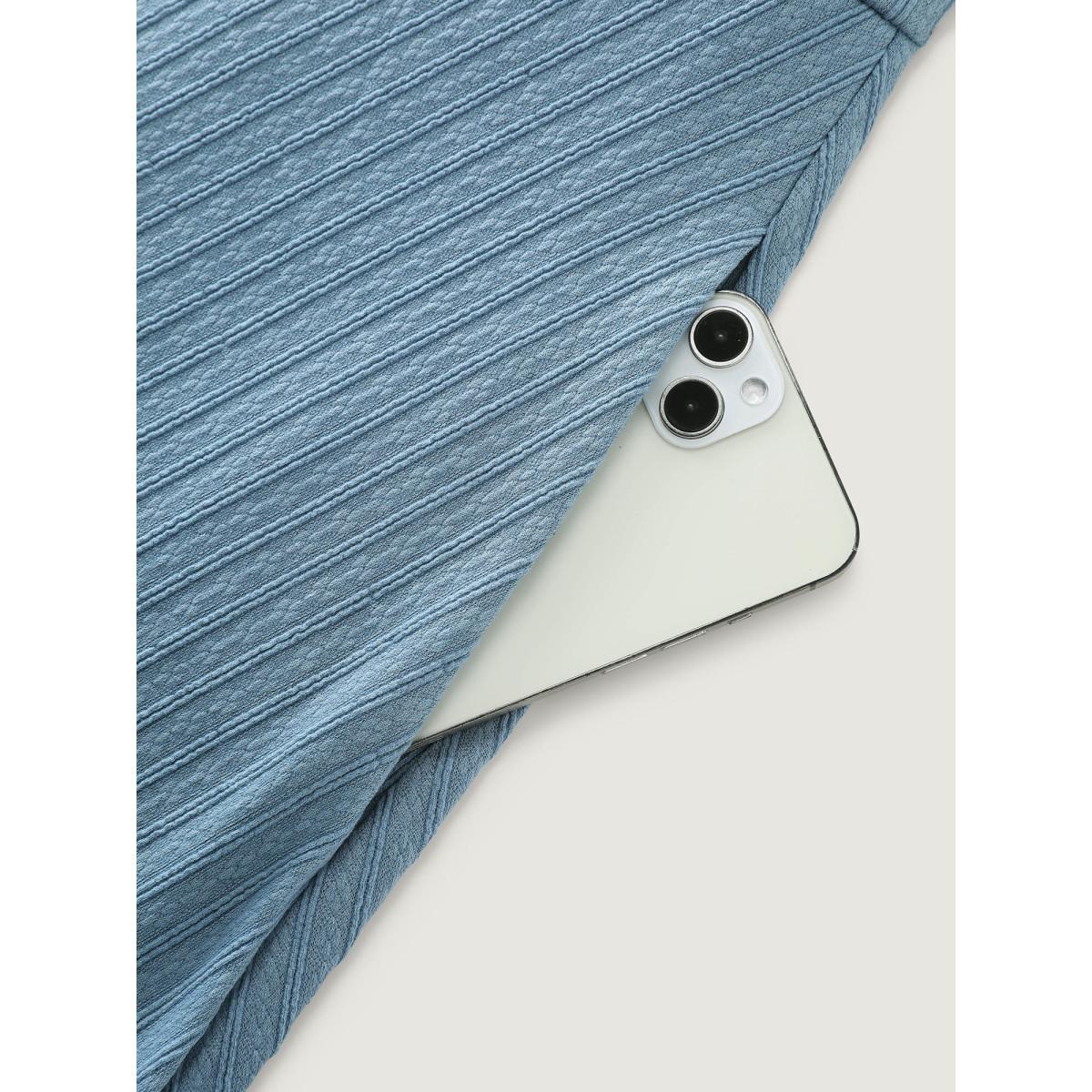 Plus Size Textured Sweetheart Neckline Pockets Midi Dress Cerulean Women Timeless Texture Heart neckline Long Sleeve Curvy BloomChic 12/L Product Image