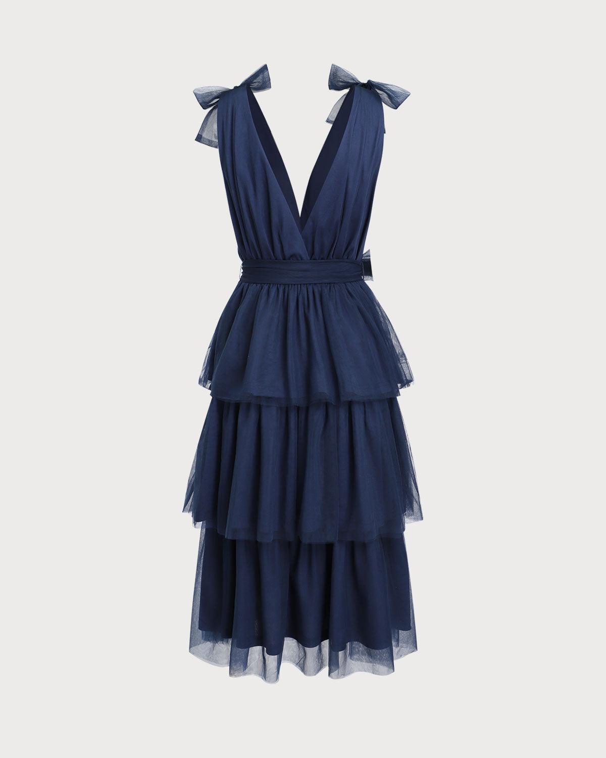 Navy Tiered Backless Maxi Dress Product Image