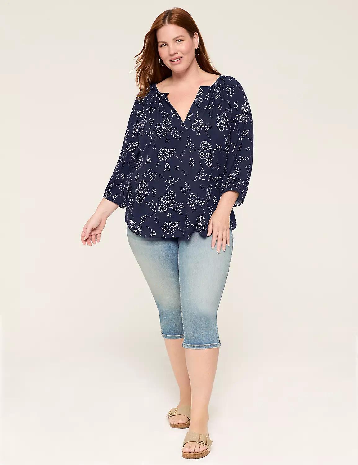 Swing 3/4-Sleeve Split-Neck Popover Blouse Product Image