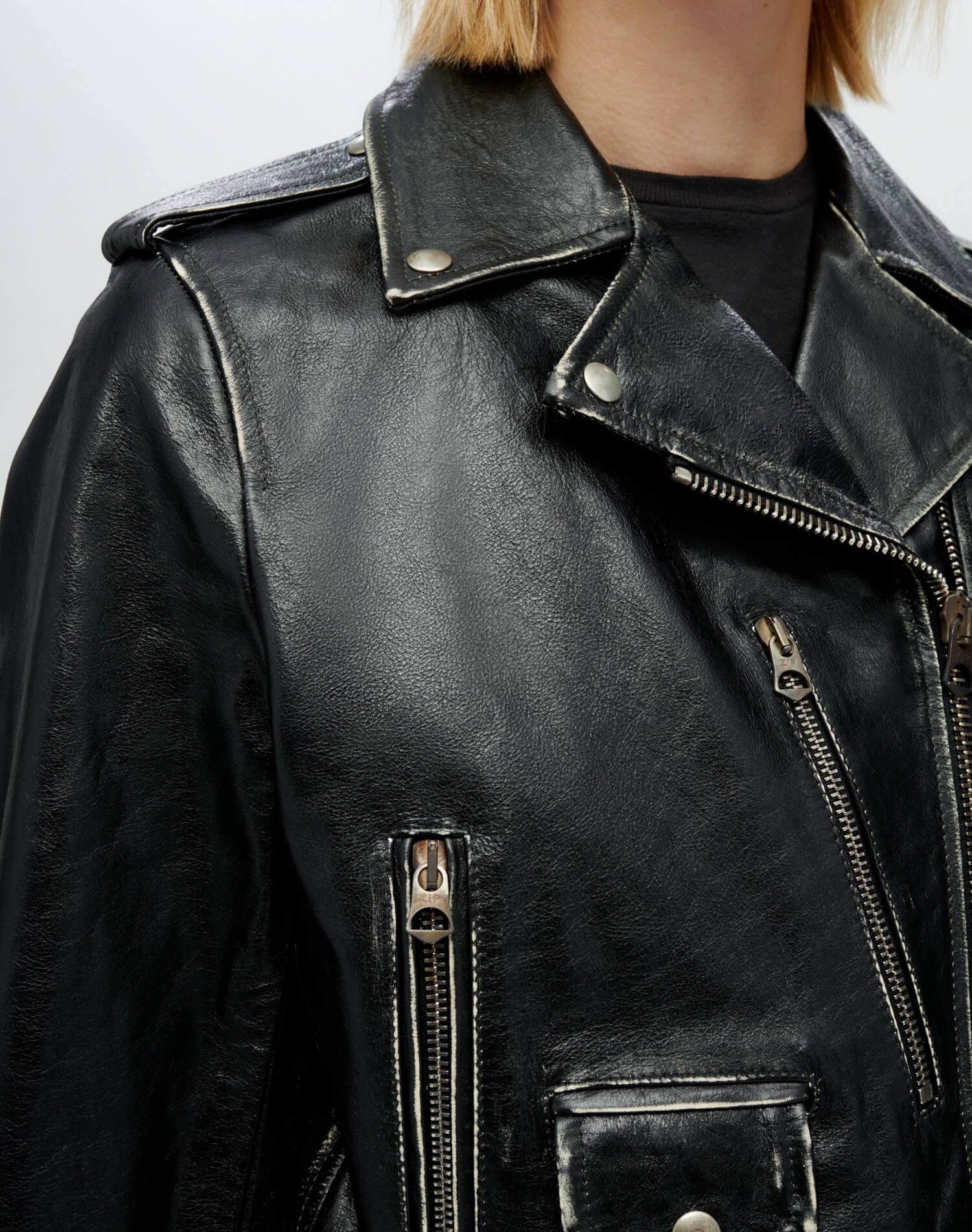Leather Moto Jacket - Vintage Black Female Product Image