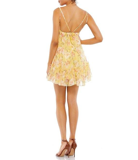 Mac Duggal Floral V-Neckline Sleeveless Mini Dress Product Image