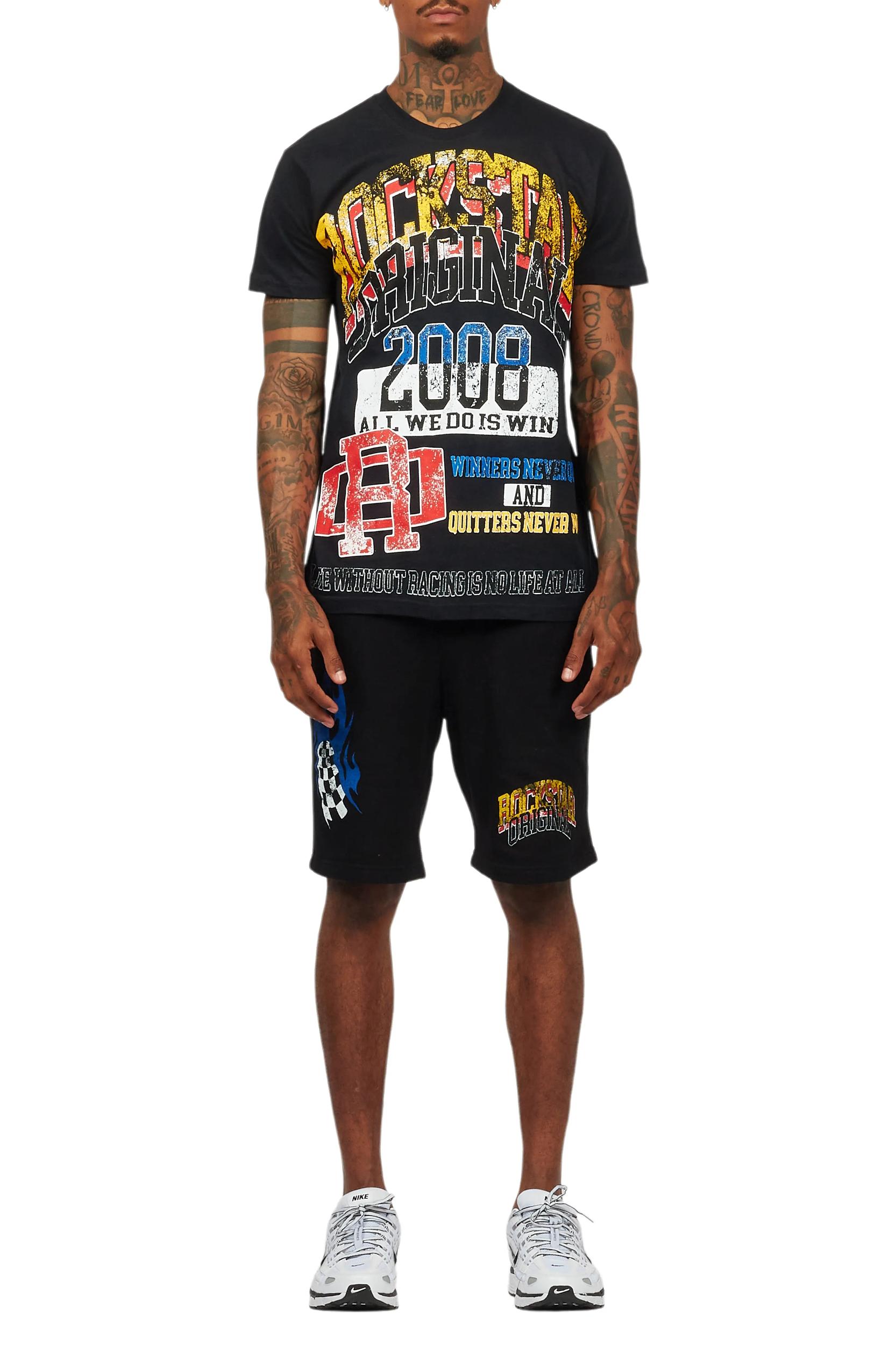 Colorful Race Black T-Shirt Short Set Male Product Image