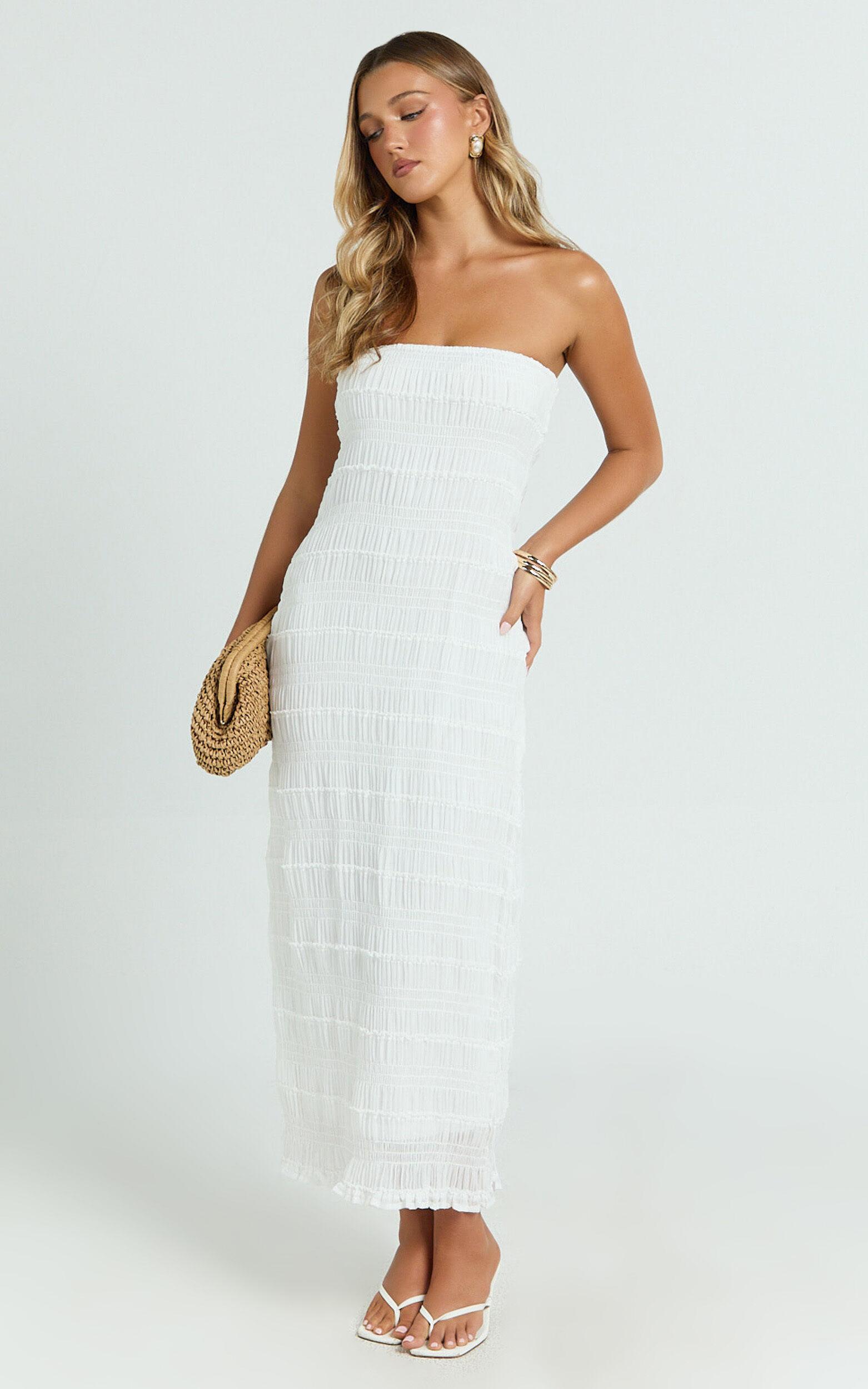 Jovi Maxi Dress - Ruched Column Dress in White Product Image