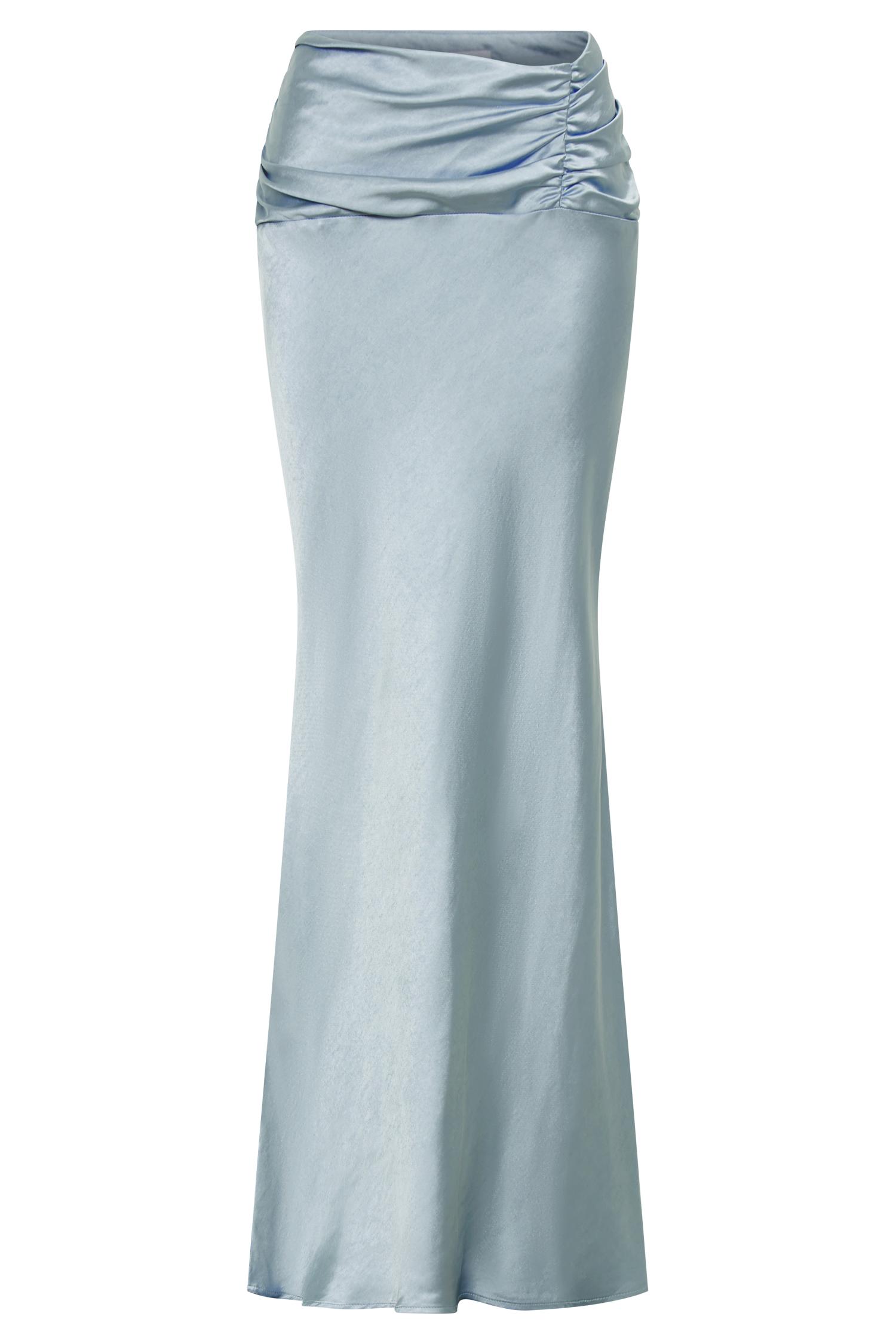 Khalani Ruched Satin Maxi Skirt - Ice Blue Product Image