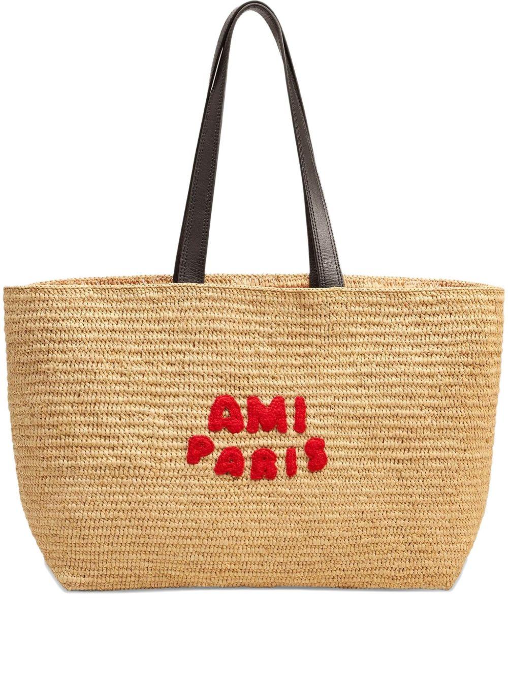 logo-embroidered raffia tote bag Product Image