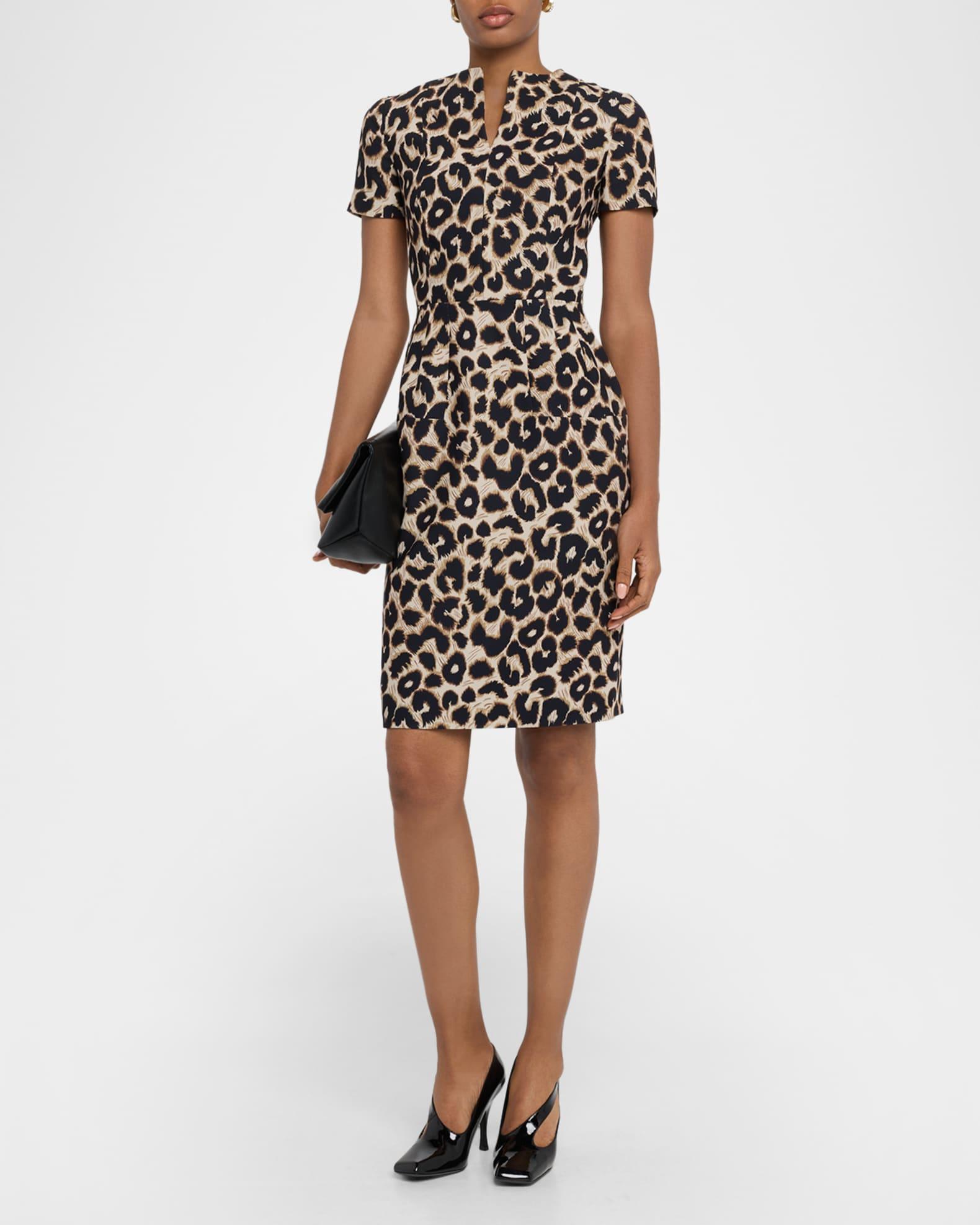 Leopard-Print Short-Sleeve Sheath Dress Product Image