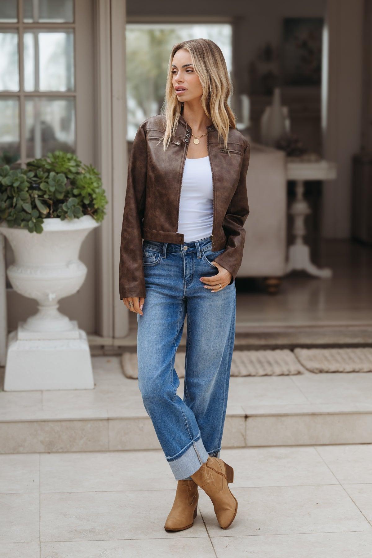 One And Only Brown Leather Jacket - FINAL SALE Female Product Image