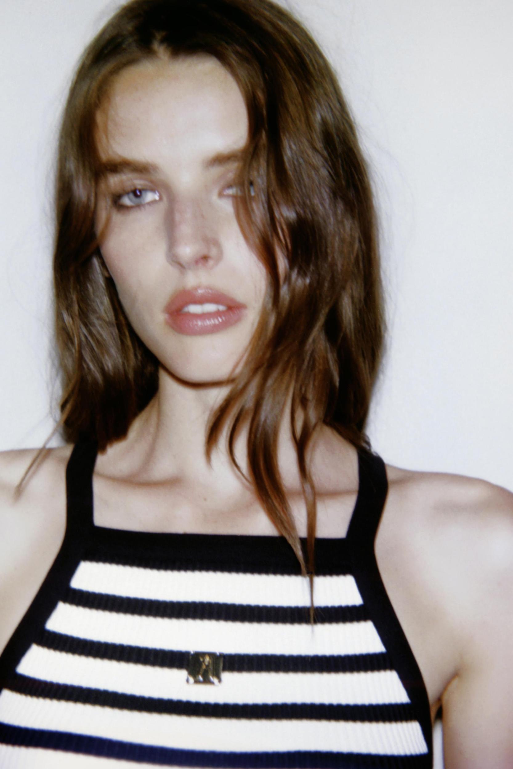 ZARA STRIPED BROOCH TOP Product Image