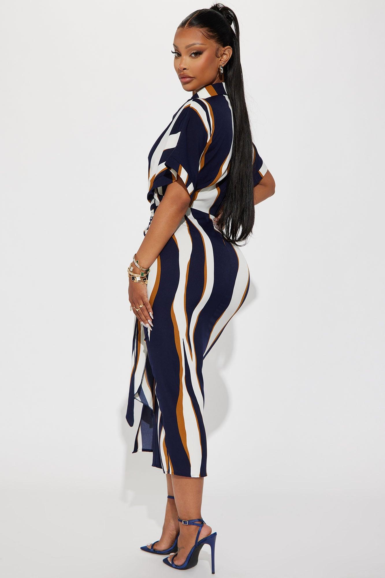 Laurie Button Down Midi Dress - Navy/combo Product Image