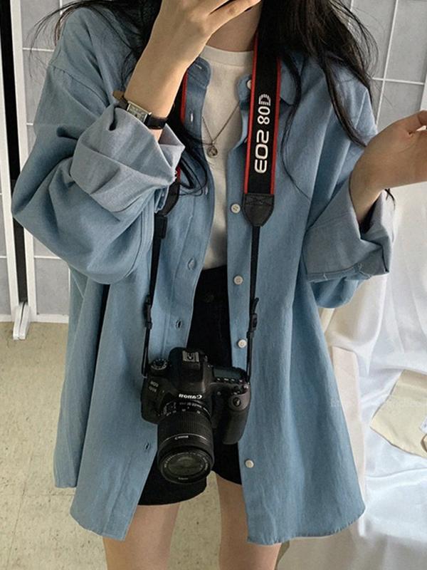 Vintage Lapel Neck Long Sleeve Blouse Product Image