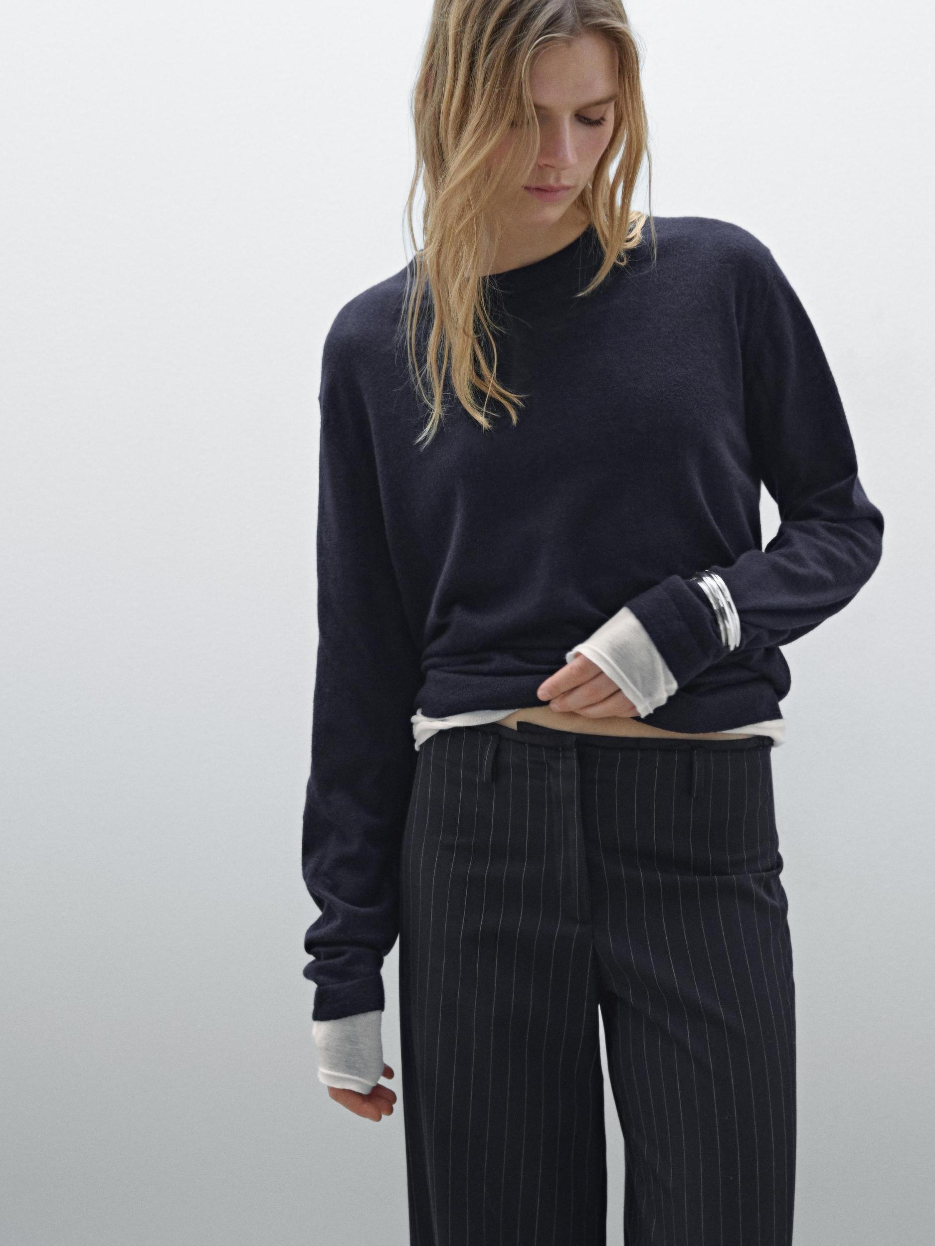 Pinstripe wool blend trousers Product Image