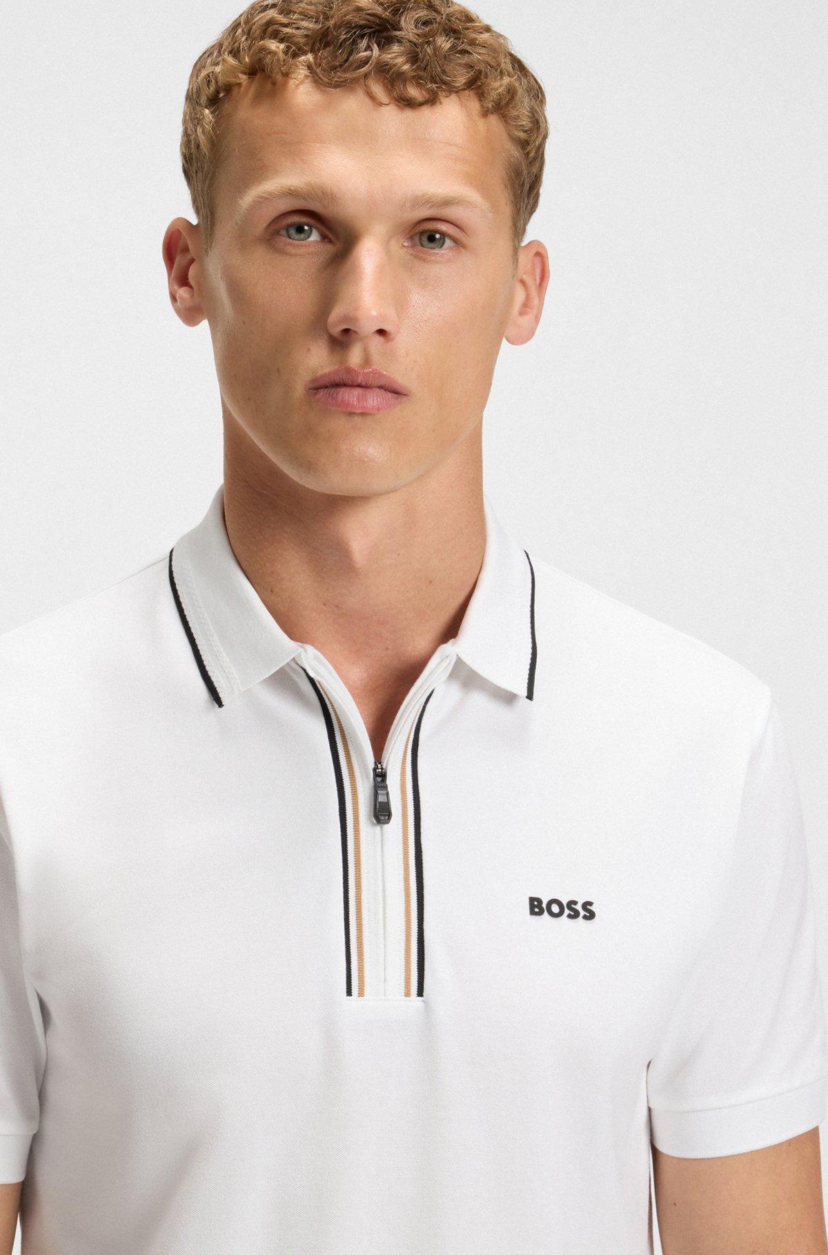 BOSS - Slim-fit polo shirt in quick-dry stretch cotton - White Product Image