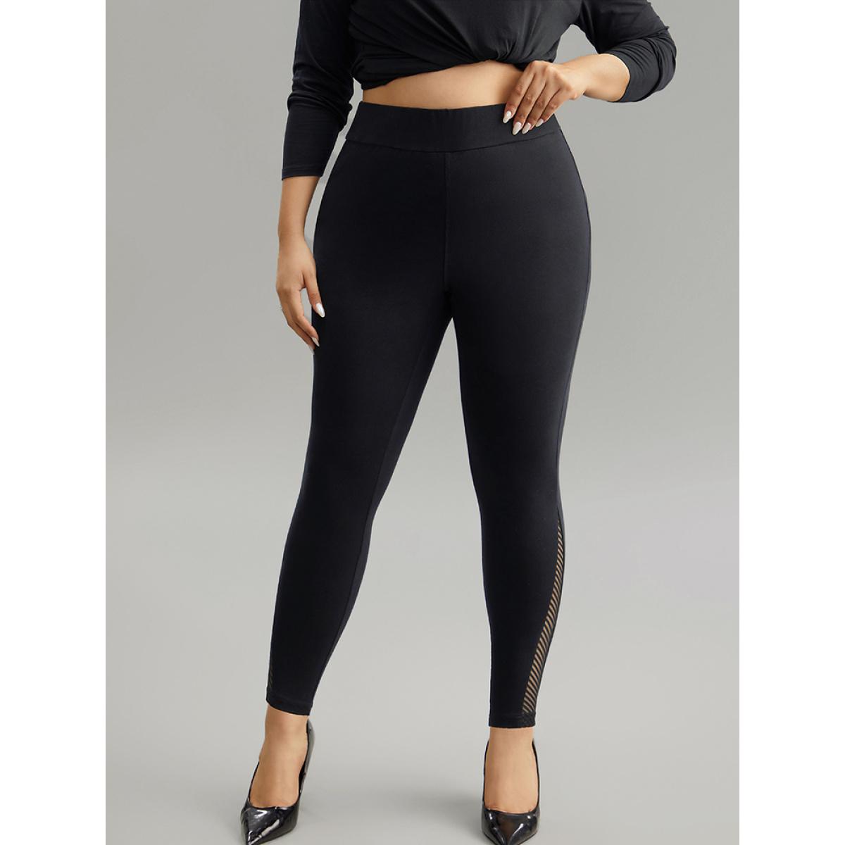 Plus Size Plain Patchwork Cut Out Wideband Waist Leggings Women Black Office High stretch Skinny High Rise Work Leggings BloomChic 18-20/2X Product Image