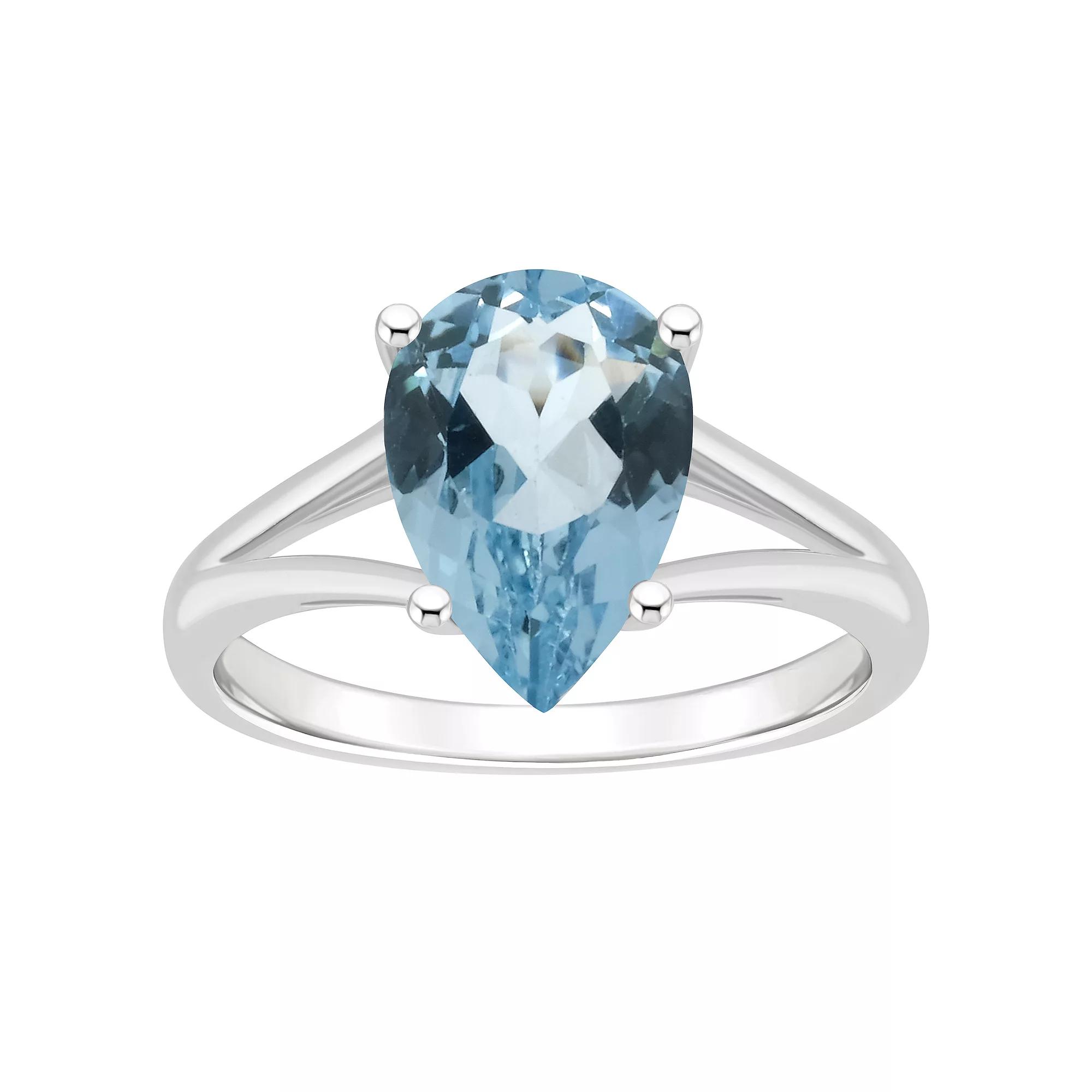 Alyson Layne Sterling Silver 12 mm x 8 mm Pear Shape Gemstone Split Shank Solitaire Ring, Women's, Size: 10, Blue Topaz Product Image