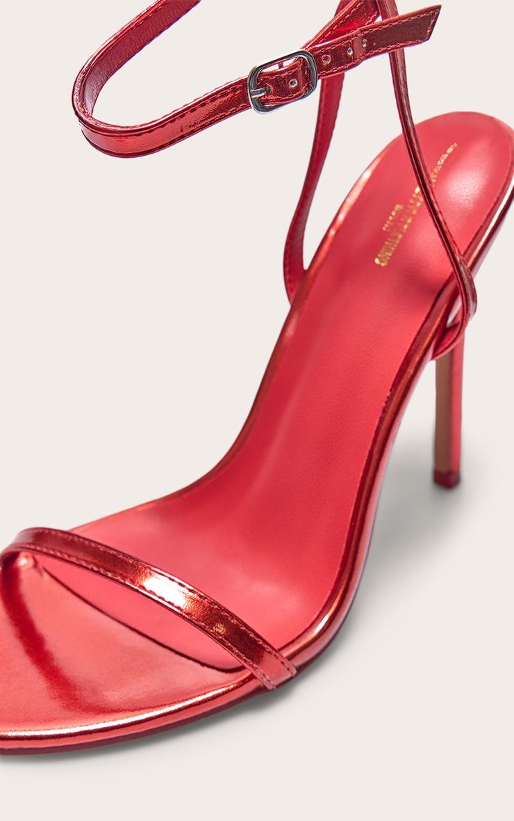  Red Wide Fit Metallic PU Round Toe Barely There High Heeled Sandals Product Image