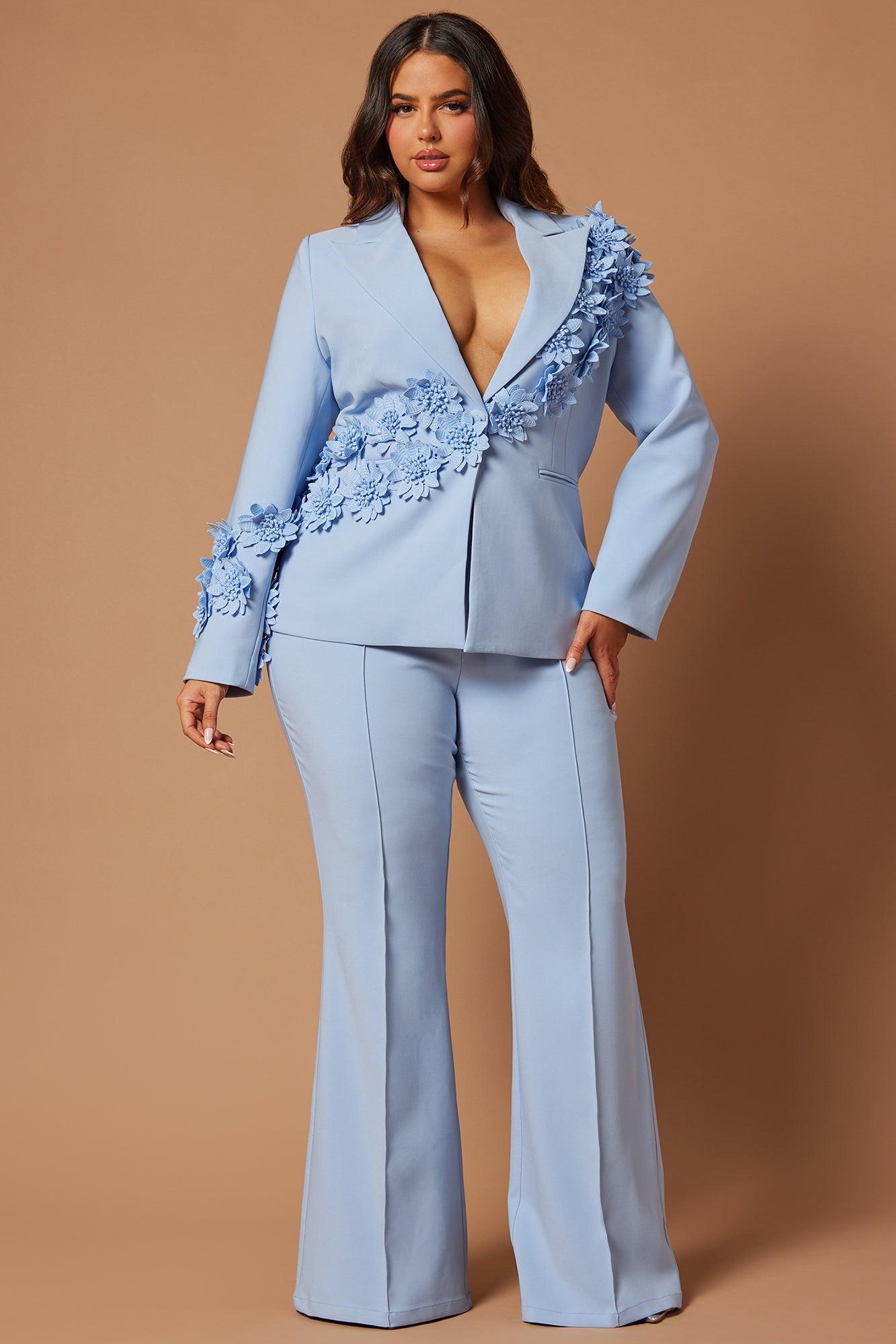 Claudette Floral Embroidered Suit Set - Light Blue Product Image