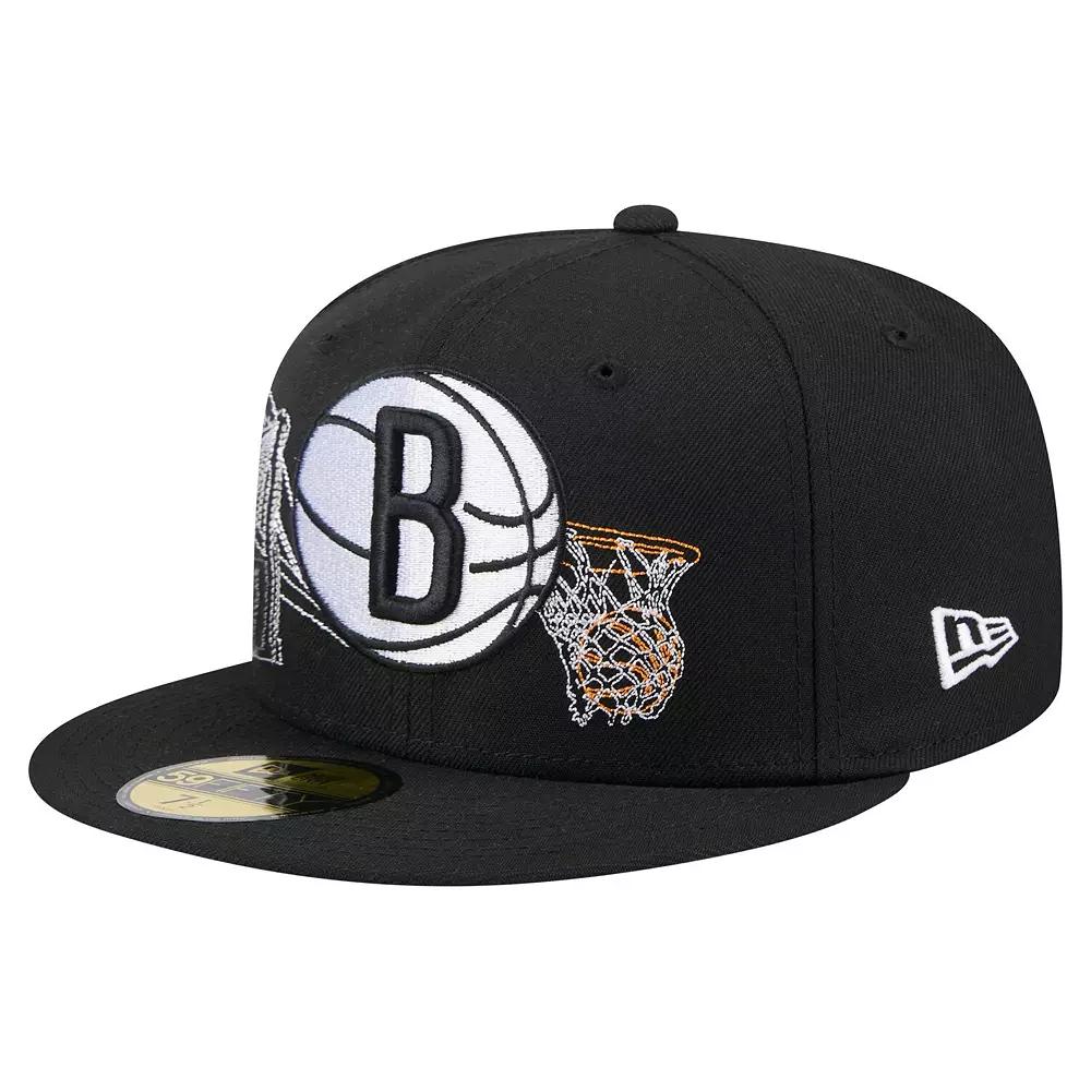 Men's New Era Black Brooklyn Nets State Stitch 59FIFTY Fitted Hat,  Product Image