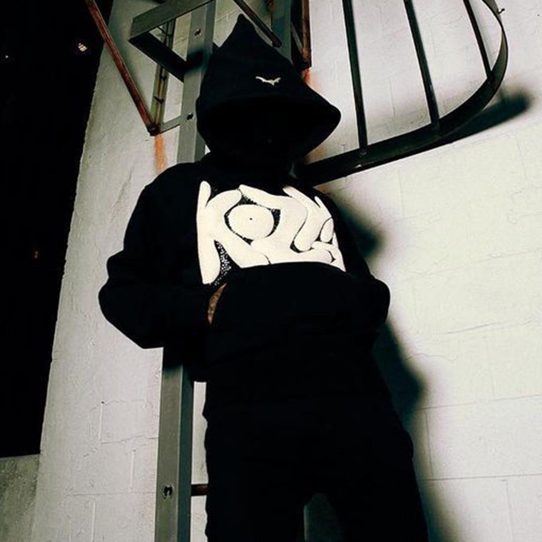 Puff Print Hip Hop Street Graphic Pullover Hoodie Product Image