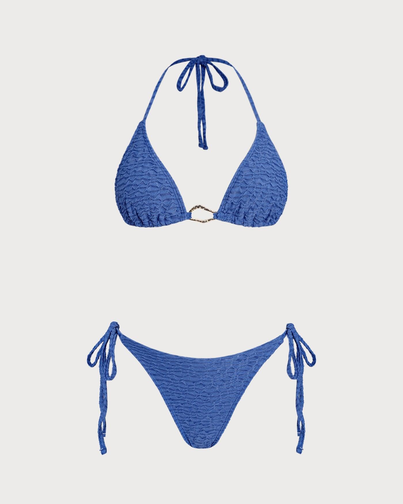 Blue Halter Triangle Bikini Set Product Image
