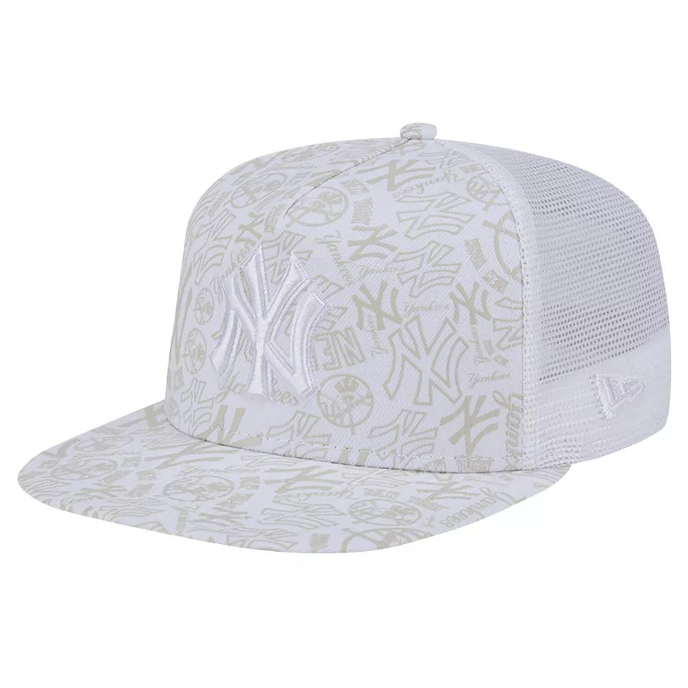 Men's New Era White New York Yankees Logo Dunes A-Frame Trucker 9FIFTY Snapback Hat Product Image