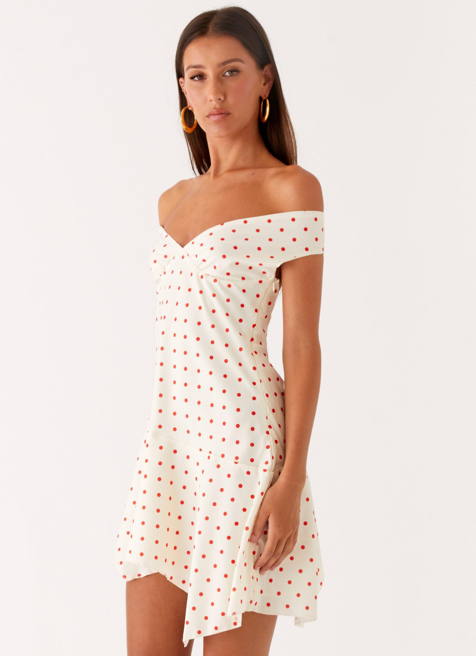 Alma Mini Dress - White Red Polka Dot Product Image