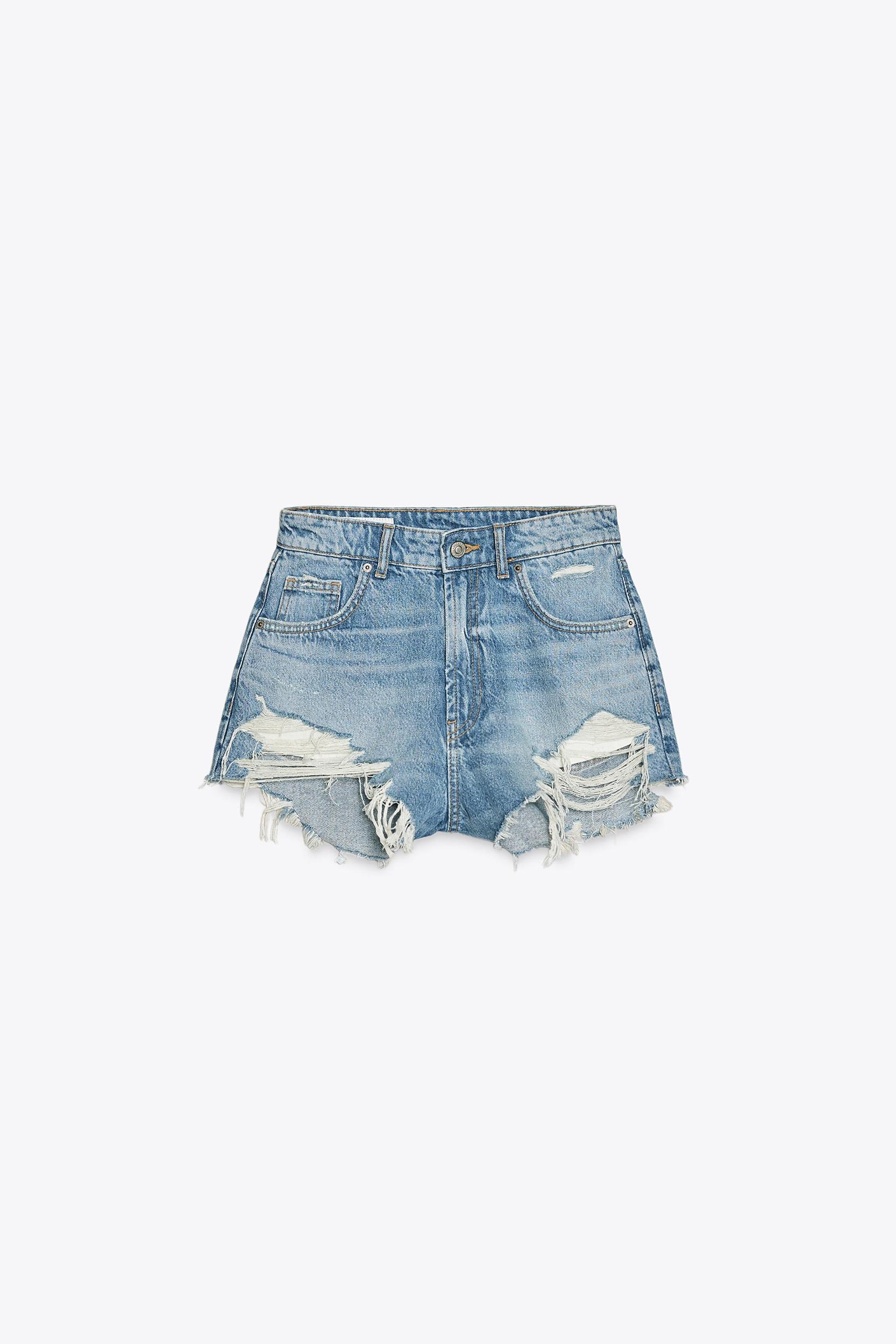 CURVED HIGH-WAISTED DENIM SHORTS Product Image