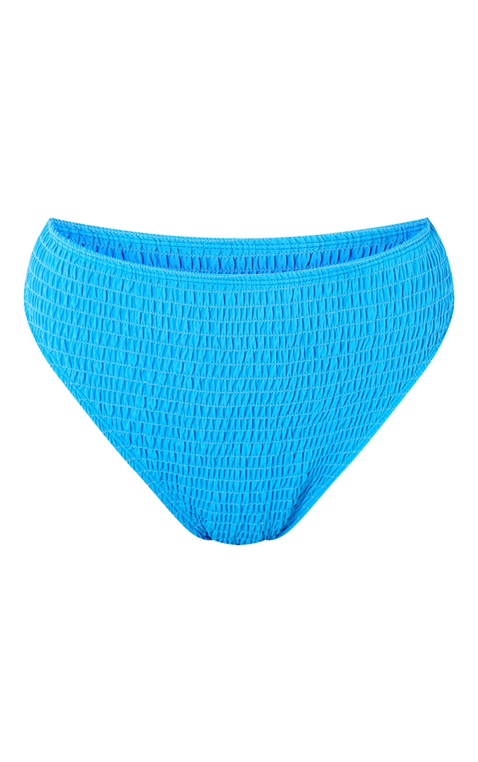 Blue Shirred High Waist Bikini Bottoms Product Image