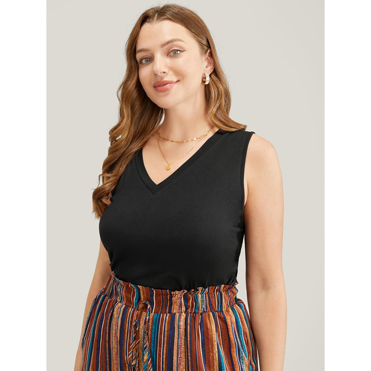 Plus Size Supersoft Essentials Very Stretchy Sleeveless Tank Top Women Black Basics V-neck Dailywear Tank Tops Camis BloomChic 10/M Product Image