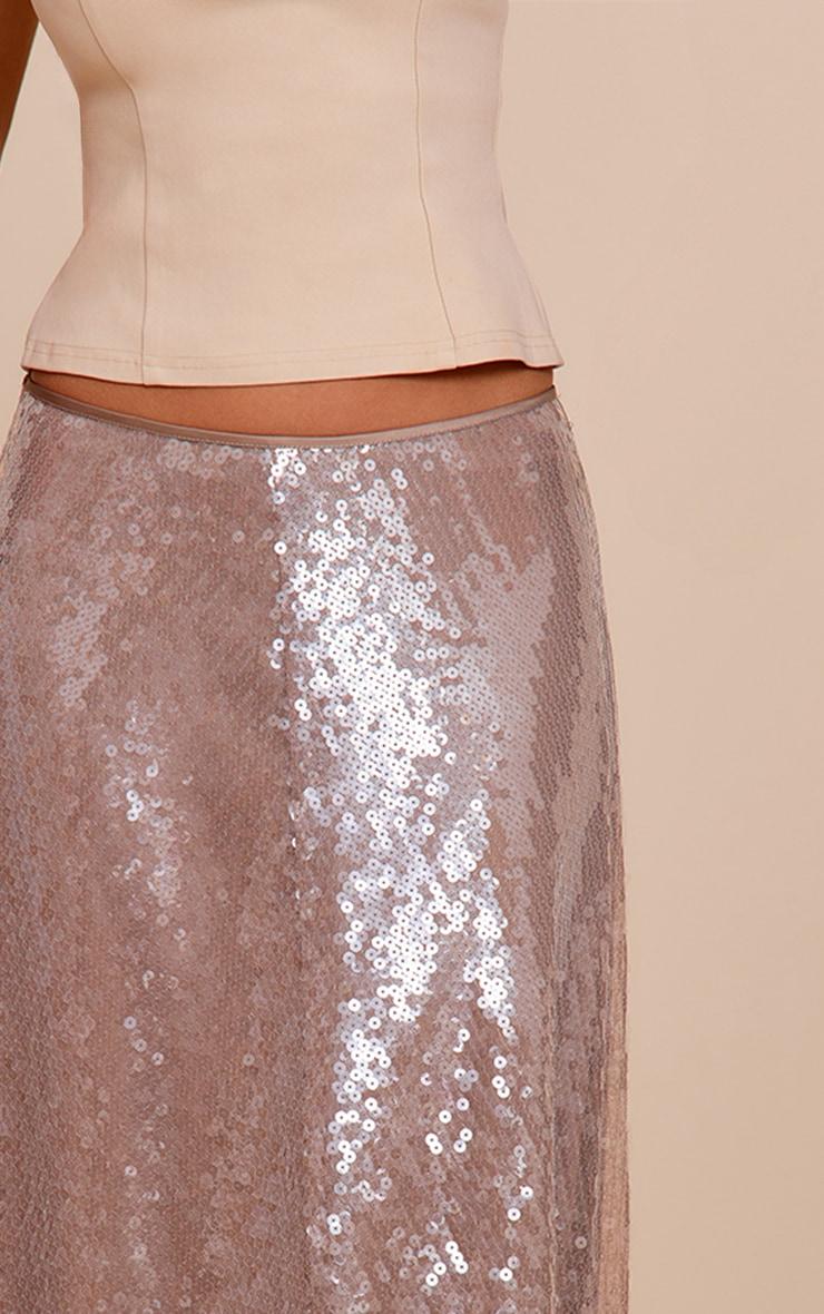 Mocha Sequin Low Rise Floaty Midaxi Skirt Product Image