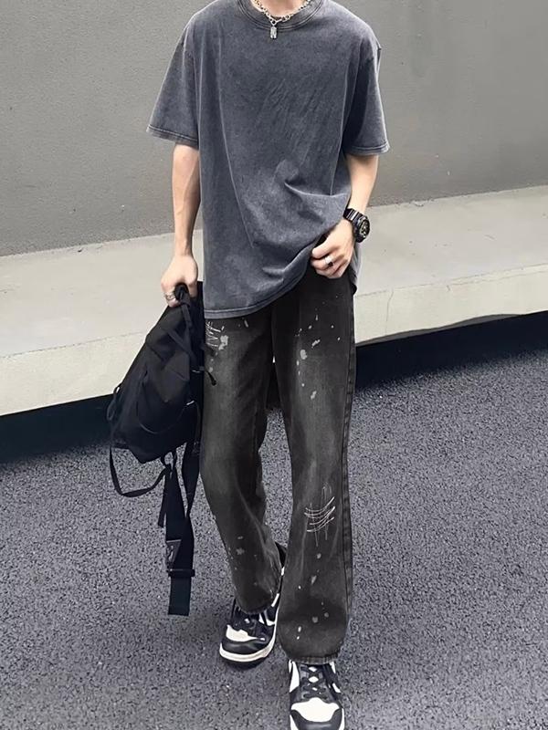 Men's Hip Pop Splash Ink Print Loose Jeans Product Image