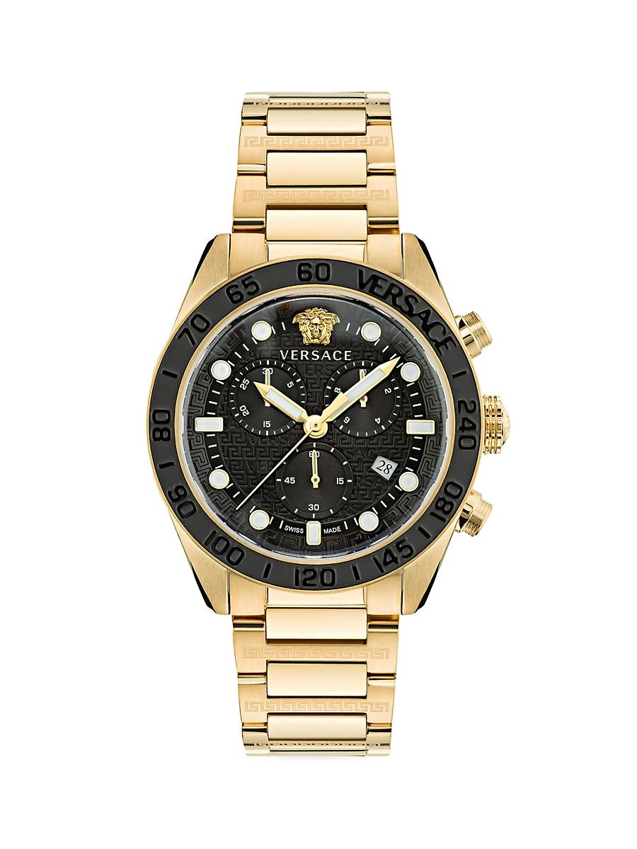 Mens Greca Dome Chrono IP Yellow Gold Bracelet Watch Product Image