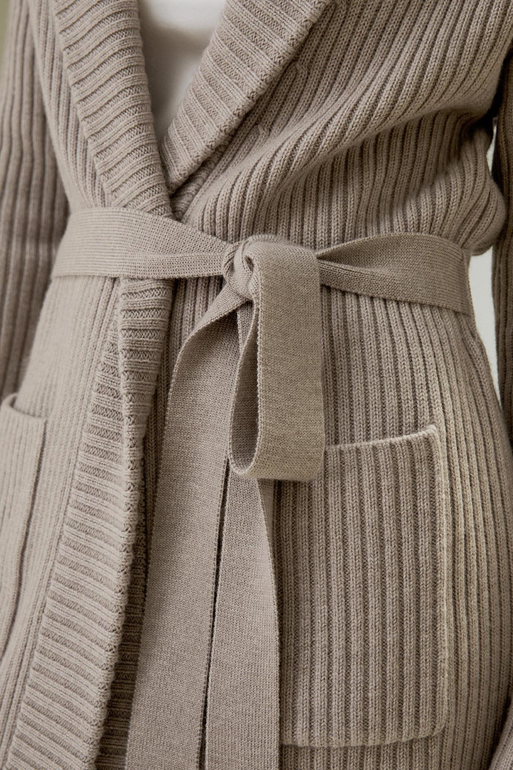 LILYSILK Wool Cardigans Womens Camel Pure Wool Elegant Belted Sweater L Product Image