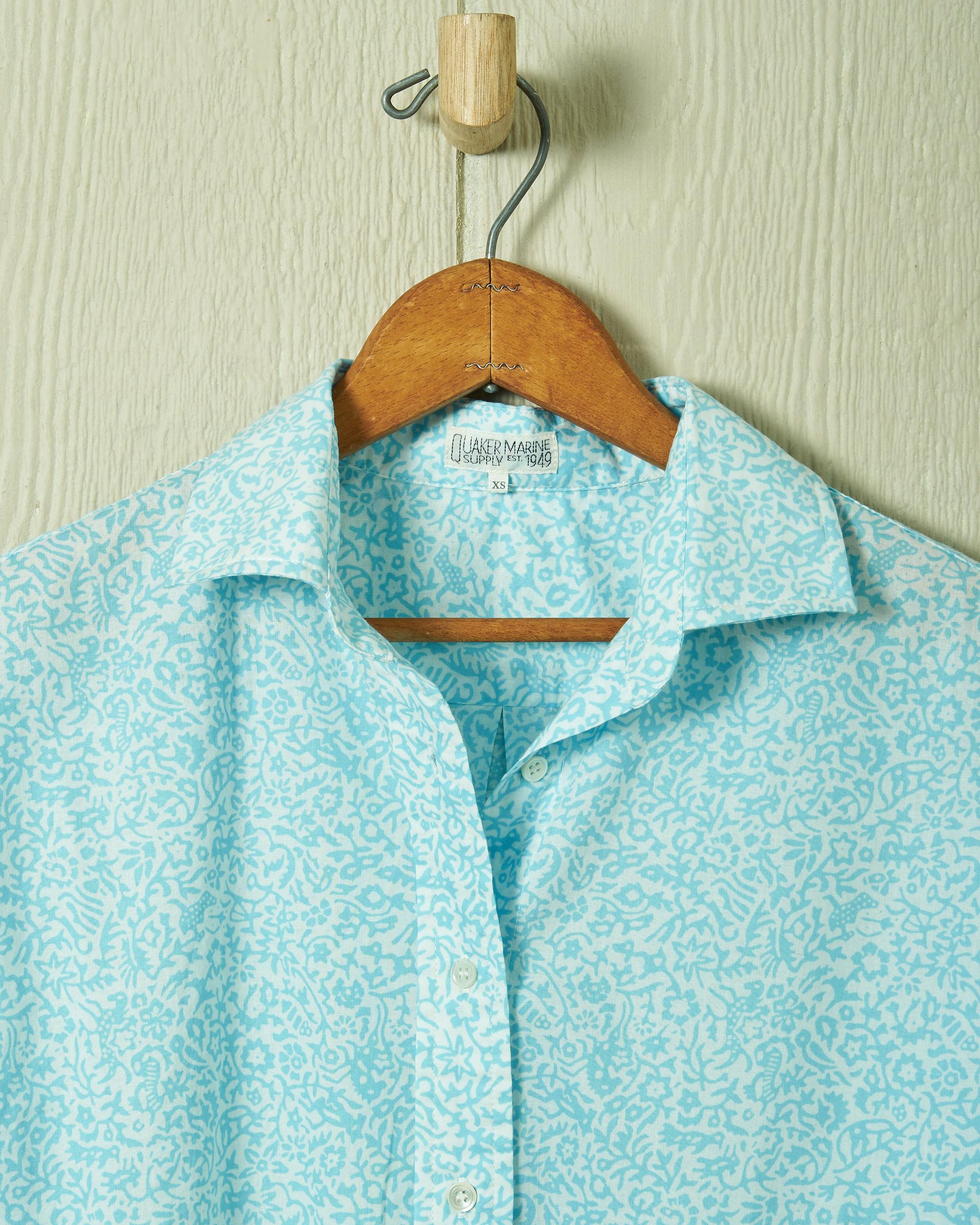 Women's Point Collar Blouse in Aqua Summer Floral Product Image