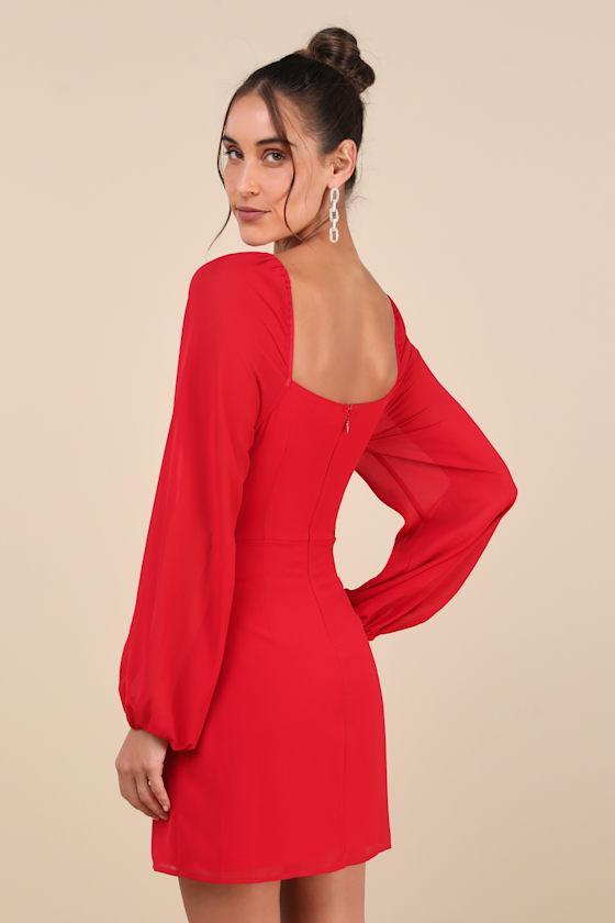 Flirtatious Designs Red Chiffon Balloon Sleeve Mini Dress Product Image