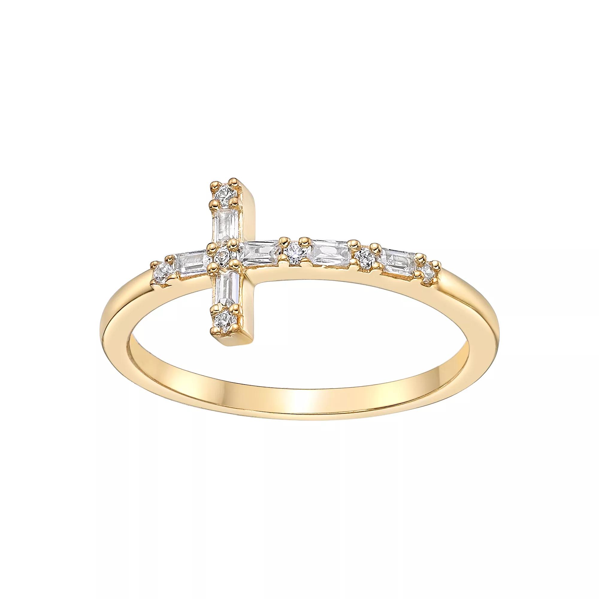 Gemminded Sterling Silver 1/8 Carat T.W. Diamond Sideways Cross Ring, Women's, Gold Tone Product Image