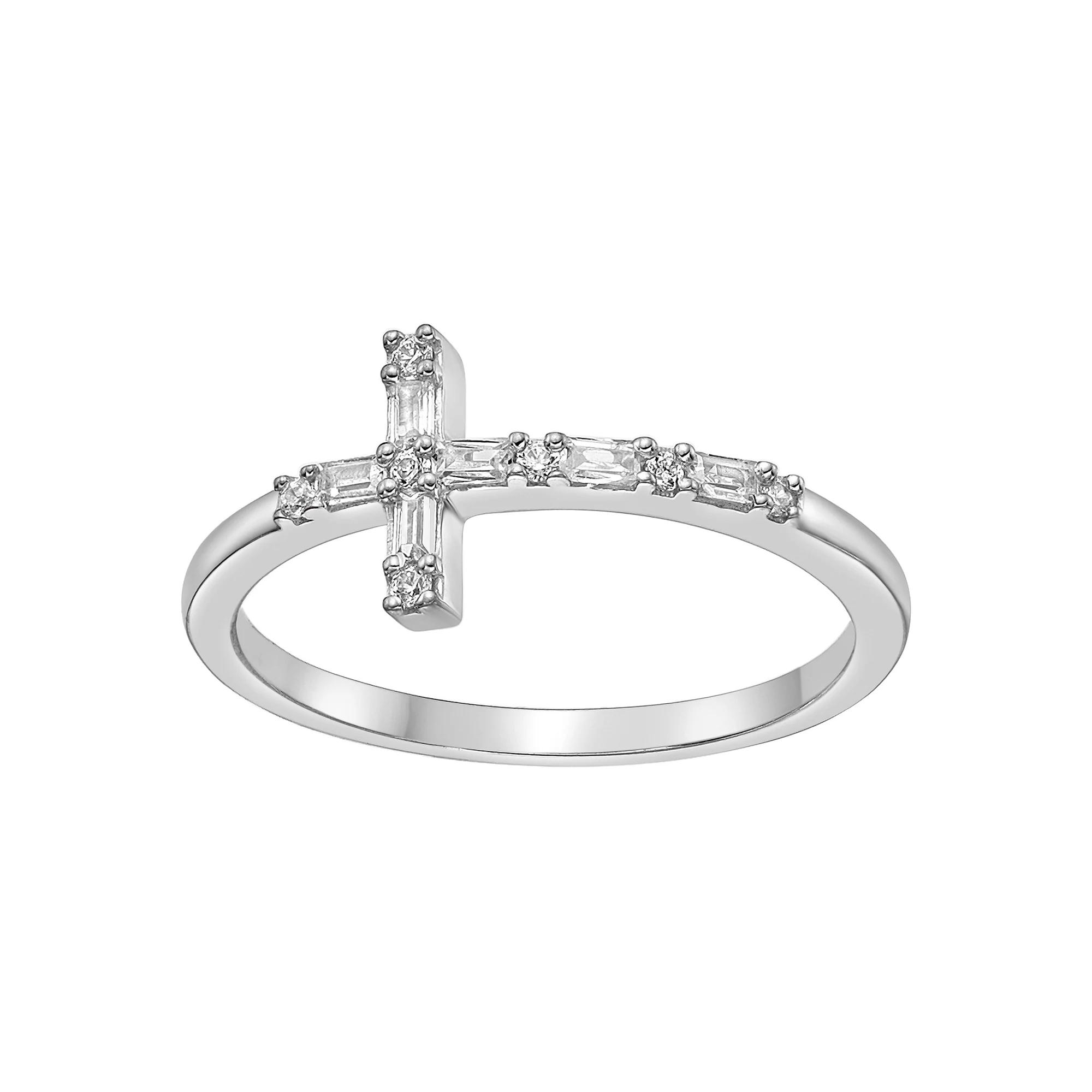 Gemminded Sterling Silver 1/8 Carat T.W. Diamond Sideways Cross Ring, Women's, Size: 9 Product Image