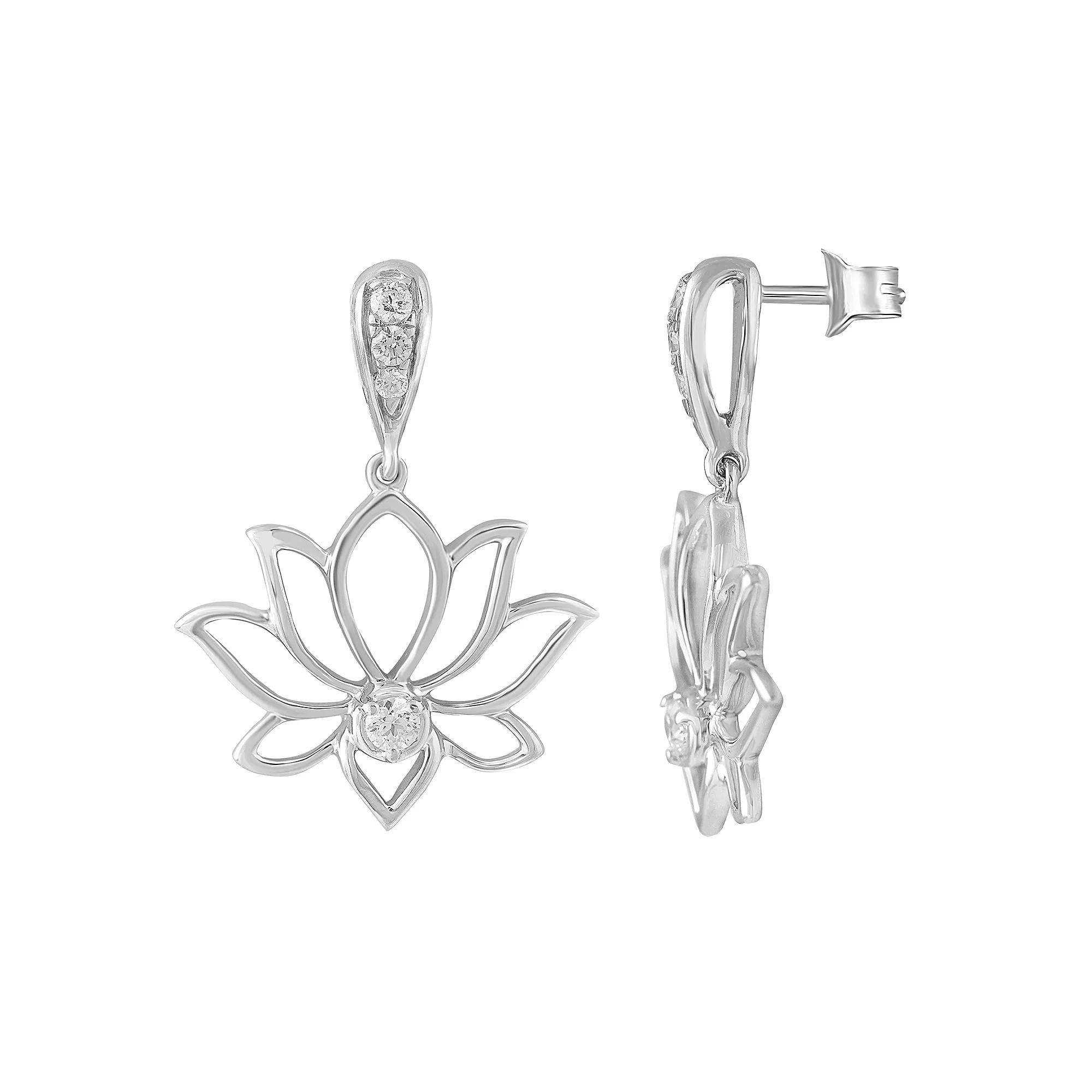 Royal Aura Sterling Silver 1/5 Carat T.W. Diamond Lotus Flower Drop Earrings, Women's Product Image