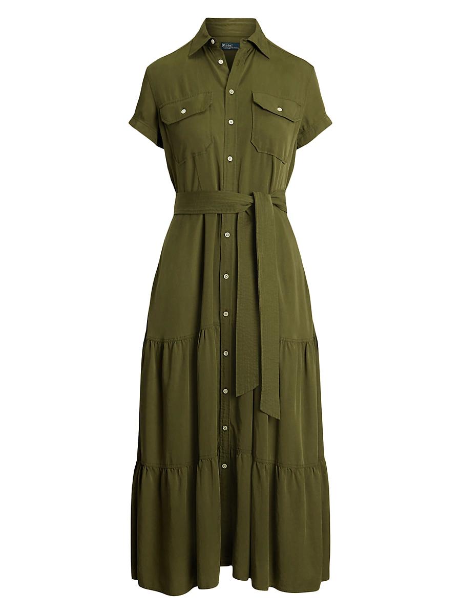 Womens Tiered Tie-Waist Midi-Shirtdress Product Image
