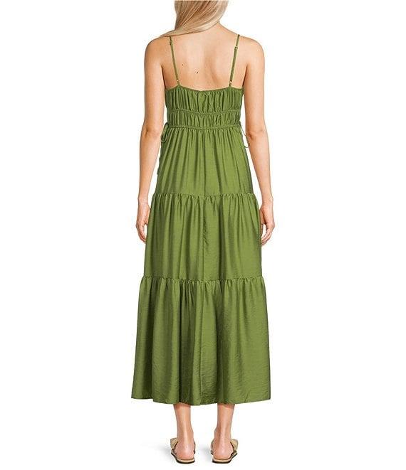 Blu Pepper Waist Tie Shirred Tiered Midi Dress Product Image
